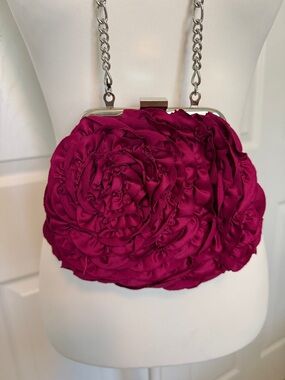 White House Black Market Satin Rose-Embellished Clutch purse festival BoHo prom🦋